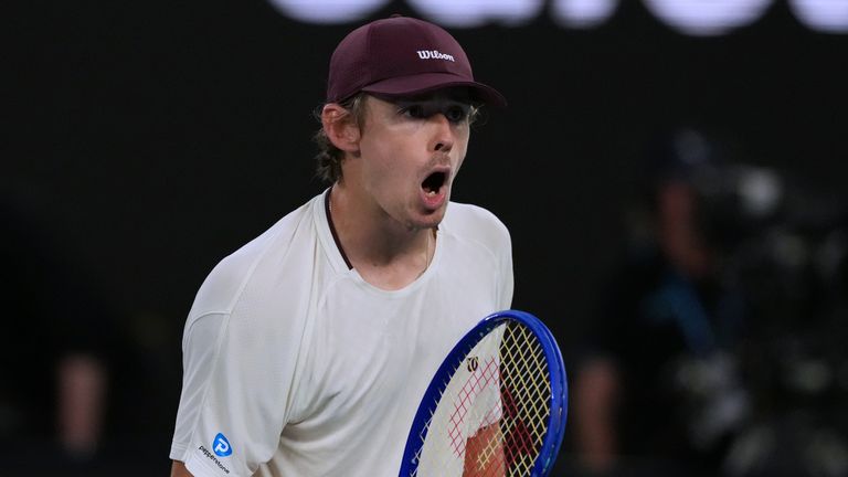 Alex de Minaur of Australia reacts during his third round match against Frances Tiafoe of the U.S. at the Australian Open tennis championshi