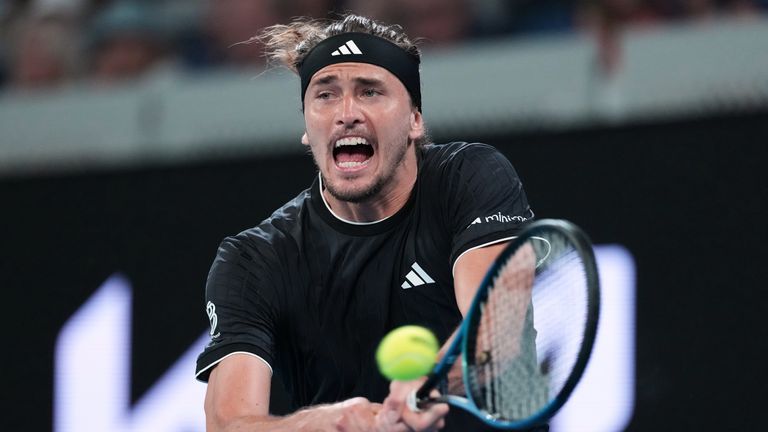 Alexander Zverev of Germany plays a backhand return to Alexandre Muller of France during their second round match at the Australian Open ten