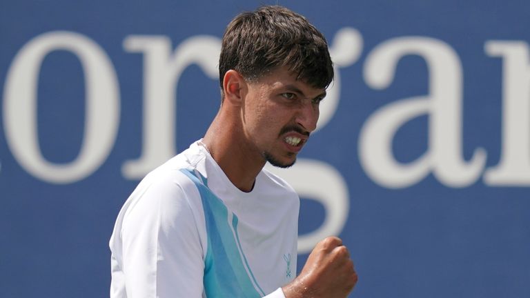 Alexei Popyrin, of Australia, during the first round of the U.S. Open tennis tournament, Tuesday, Aug. 26, 2025, in New York. (AP Photo/Vera Nieuwenhuis)