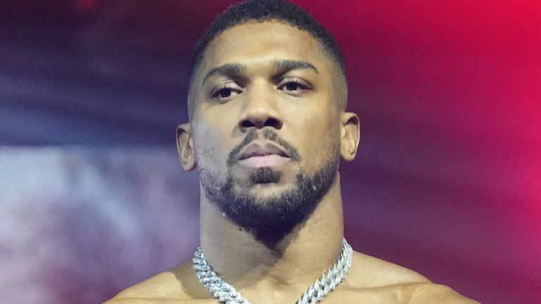 Anthony Joshua is introduced during a weigh-in ahead of his heavyweight boxing match against Jake Paul, Thursday, Dec. 18, 2025, in Miami Beach, Fla. (AP Photo/Lynne Sladky)