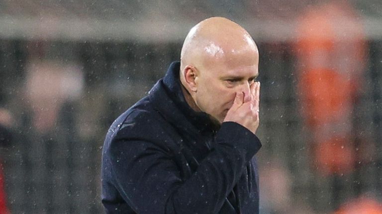 Arne Slot pictured after the 3-2 loss to Bournemouth in the Premier League