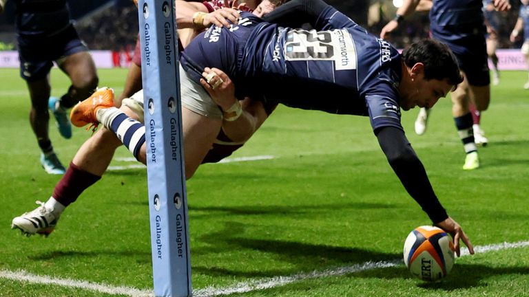 Matias Moroni scores try for Bristol Bears against Sale Sharks