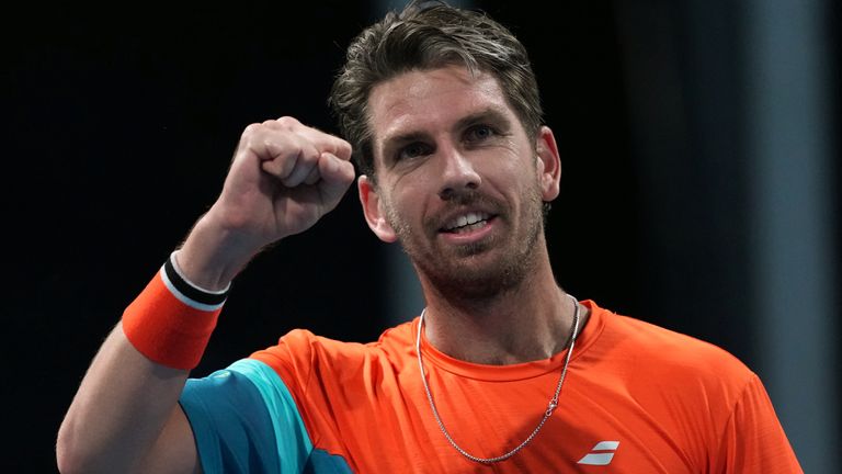 Cameron Norrie of Britain reacts after defeating Emilio Nava of the U.S. in their second round match at the Australian Open tennis champions