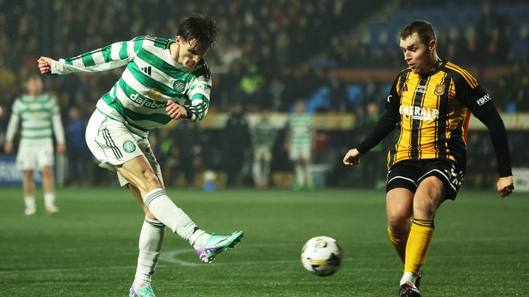 Celtic's Johnny Kenny has a shot during a Scottish Gas Scottish Cup Fourth Round match Auchinleck Talbot