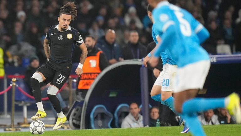 Malo Gusto controls possession against Napoli