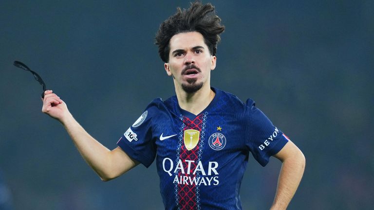 Vitinha celebrates after opening the sscoring for PSG against Newcastle