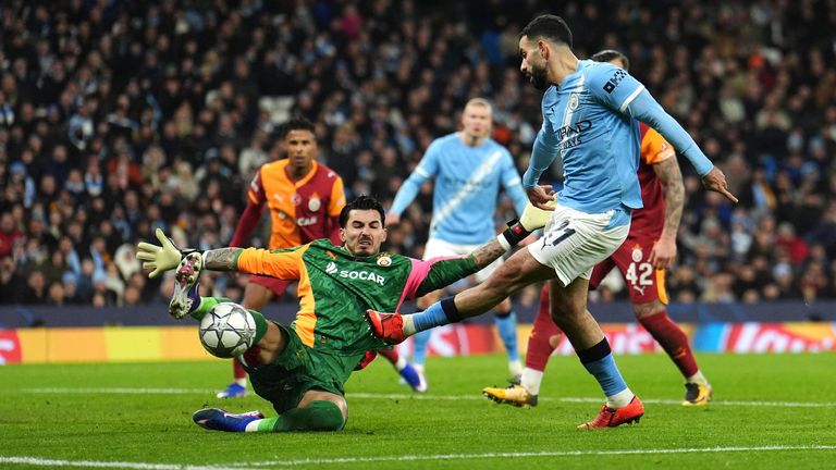 Rayan Ait-Nouri's shot is saved by Galatasaray goalkeeper Ugurcan Cakir