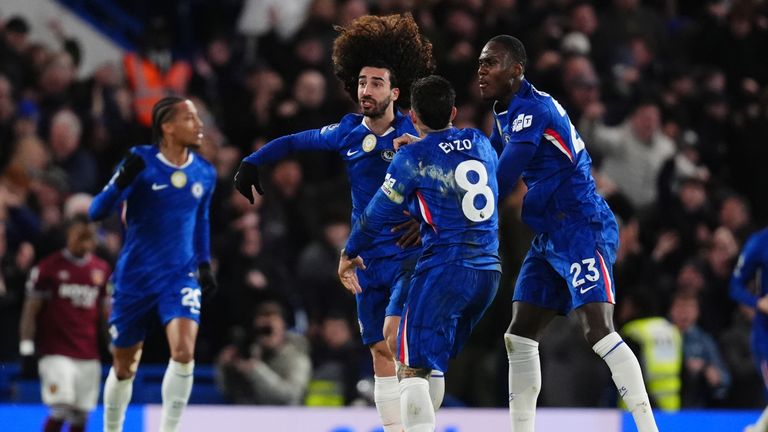 Chelsea's Marc Cucurella celebrates scoring their side's second goal of the game during the Premier League match at Stamford Bridge, London. Picture date: Saturday January 31, 2026. PA Photo. Photo credit should read: John Walton/PA Wire...RESTRICTIONS: EDITORIAL USE ONLY No use with unauthorised audio, video, data, fixture lists, club/league logos or "live" services. Online in-match use limited to 120 images, no video emulation. No use in betting, games or single club/league/player publications.