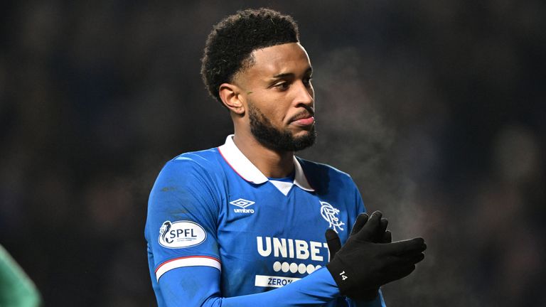 GLASGOW, SCOTLAND - DECEMBER 30: Rangers' Youssef Chermiti applauds the fans during a William Hill Premiership match between Rangers and St Mirren at Ibrox Stadium, on December 30, 2025, in Glasgow, Scotland. (Photo by Rob Casey / SNS Group)