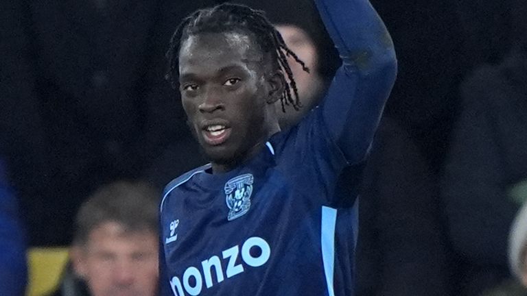 Coventry City's Romain Esse celebrates scoring against Norwich
