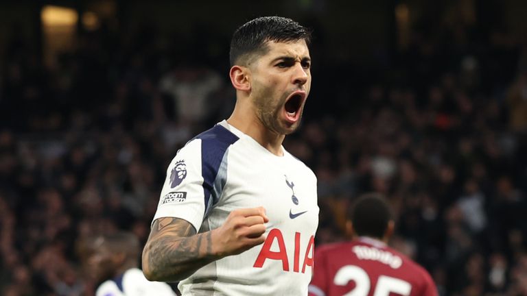 Cristian Romero celebrates after levelling for Spurs