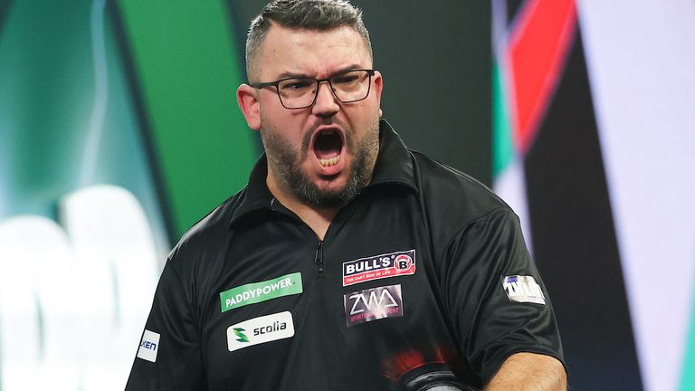 Cristo Reyes pictured during his first-round match in this year's World Darts Championship against Gian van Veen (PDC image)
