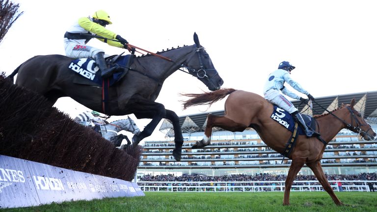 Deep Cave ridden by Jack Tudor on their way to winning the Howden Silver Cup Handicap Chase at Ascot Racecourse