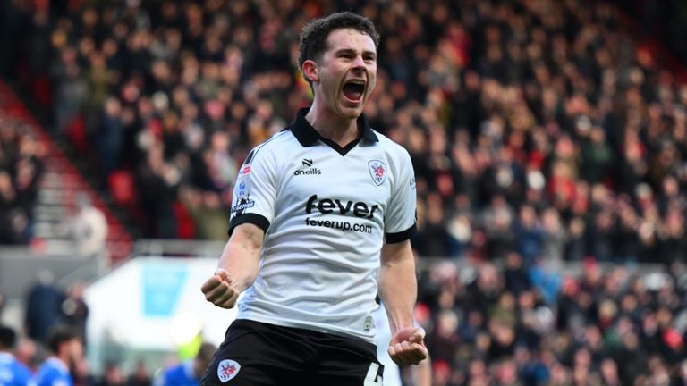 Adam Randell celebrates after scoring Bristol City's opening goal against Portsmouth