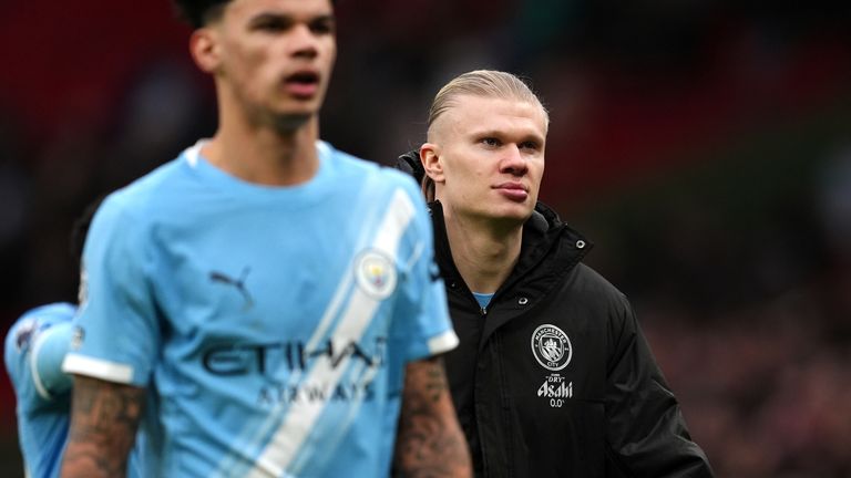 Erling Haaland pictured after defeat in the Manchester derby