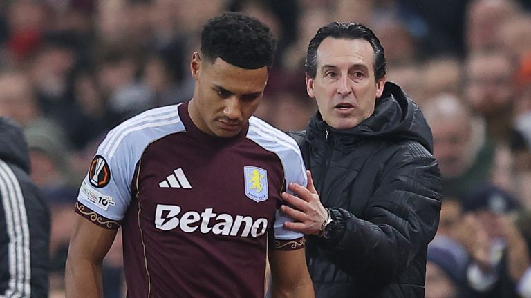 An injured Ollie Watkins is substituted in Aston Villa's Europa League tie against FC Salzburg