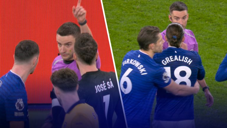 In Everton's Premier League match against Wolves both Michael Keane and Jack Grealish were dismissed by referee Thomas Kirk with the Everton defender seeing red for violent conduct for a hair pull and Jack Grealish forced to walk for dissent. 