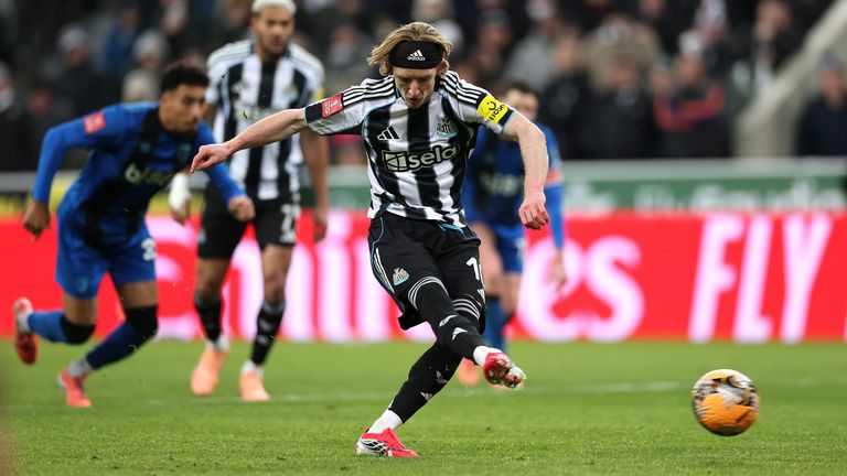 Anthony Gordon scores an injury-time penalty to send Newcastle's FA Cup tie with Bournemouth into extra-time