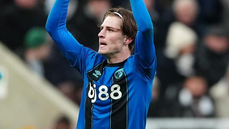 Alex Scott celebrates after equalising for Bournemouth at Newcastle