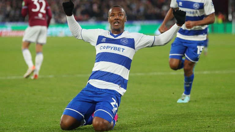 Richard Kone celebrates after scoring QPR's equaliser at West Ham