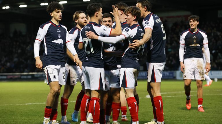 Falkirk's Finn Yeats celebrates scoring to make it 1-0 at the SMiSA Stadium