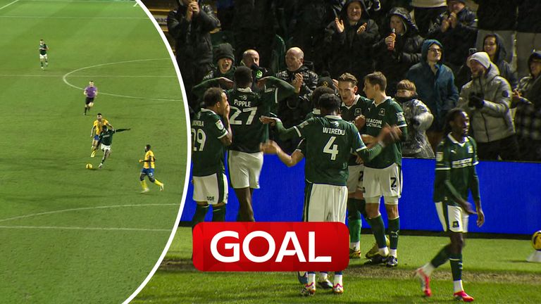 Aribim Pepple scores for Plymouth vs Mansfield