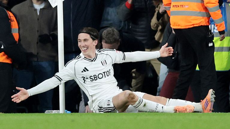 Harry Wilson celebrates after scoring a late winner for Fulham against Brighton