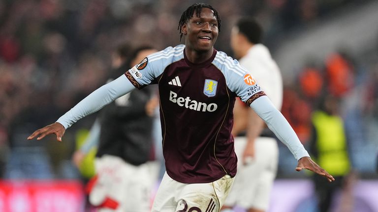 Jamaldeen Jimoh-Aloba celebrates his late winner for Aston Villa