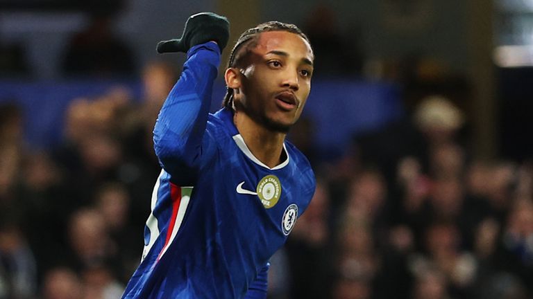 Joao Pedro celebrates after pulling a goal back for Chelsea