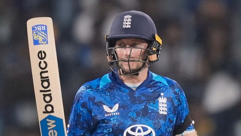 England's Joe Root celebrates scoring 50 points in the first ODI cricket match between England and Sri Lanka on Thursday, January 22, 2026 in Colombo, Sri Lanka (AP Photo/Eranga Jayawardena)
