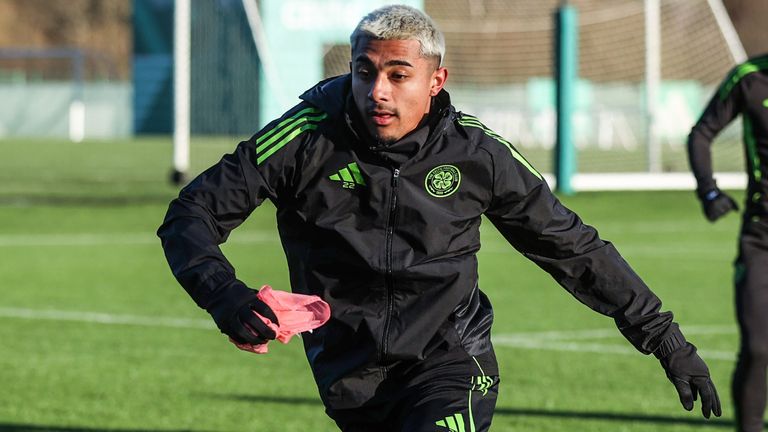 GLASGOW, SCOTLAND - JANUARY 02: Julian Araujo during a Celtic training session at the Lennoxtown Training Centre, on January 02, 2026, in Glasgow, Scotland. (Photo by Craig Williamson / SNS Group)