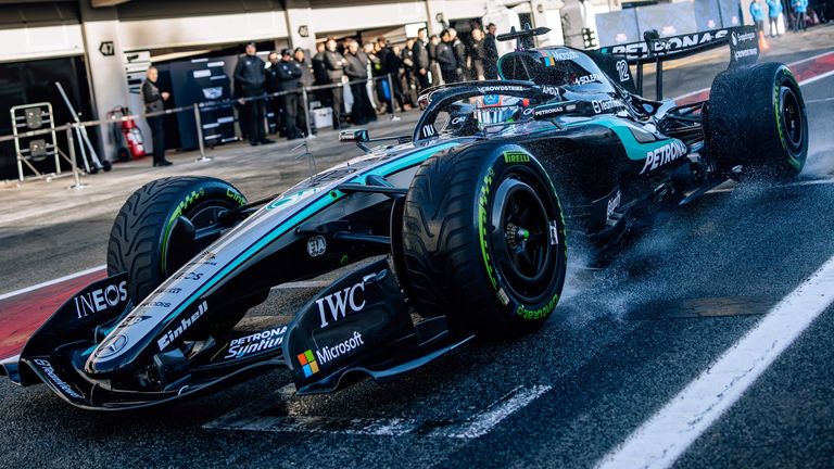 Kimi Antonelli drives Mercedes at first day of Barcelona shakedown (Credit: Formula 1)