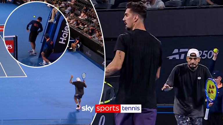 Nick Kyrgios hits ball kid