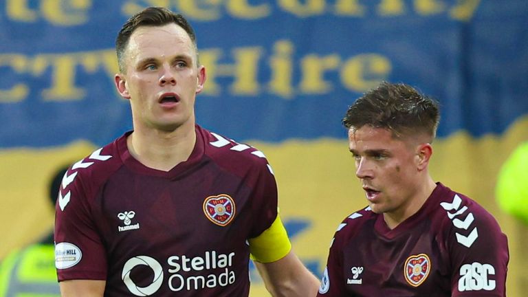 Hearts' Lawrence Shankland (L) Cammy Devlin were both ruled out for up to eight weeks