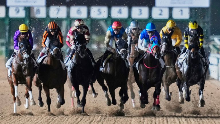  UAE Derby at Meydan Racecourse in Dubai, the United Arab Emirates, Saturday, April 5, 2025. (AP Photo/Altaf Qadri)