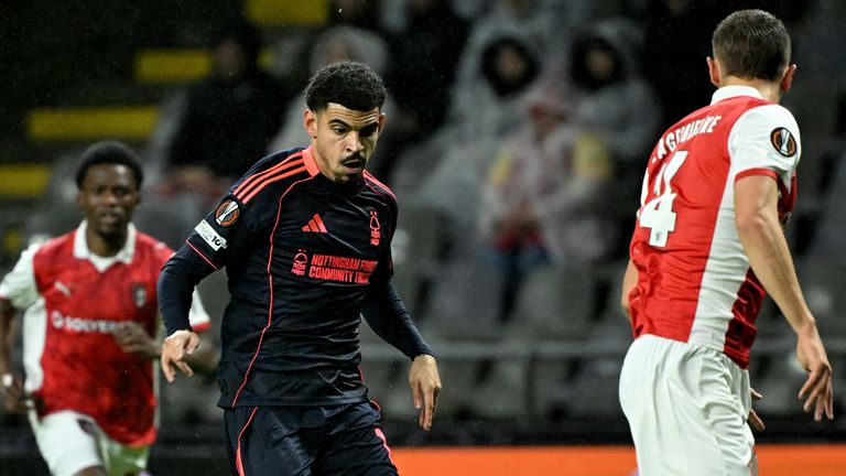 Nottingham Forest's Morgan Gibbs-White in action during the UEFA Europa League match at the Braga…