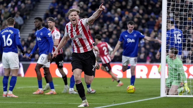 Brentford's Nathan Collins celebrates scoring their second goal 