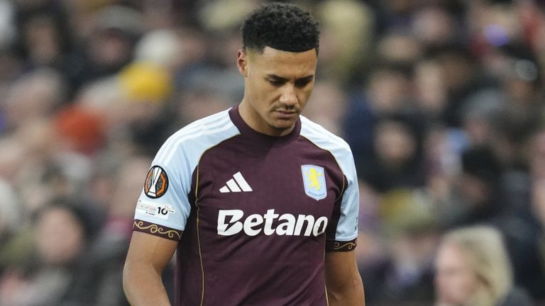 Aston Villa's Ollie Watkins dejected after being substituted after being injured during the UEFA Europa League match