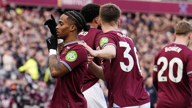 Crisencio Somerville celebrates after giving West Ham the lead against Sunderland