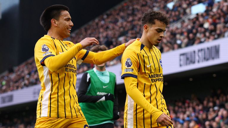 Goalscorer Yasin Ayari is congratulated by team-mate Diego Gomez