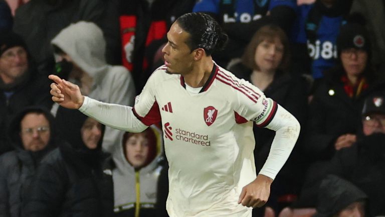 Virgil van Dijk celebrates pulling a goal back for Liverpool at Bournemouth