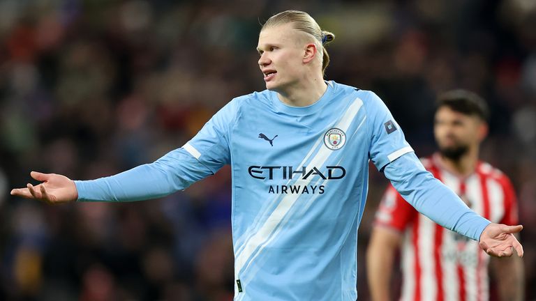 Erling Haaland reacts after spurning a chance to score against Sunderland