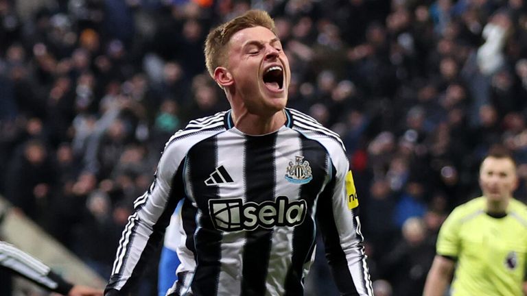 Harvey Barnes celebrates after scoring a last-gasp winner for Newcastle against Leeds United