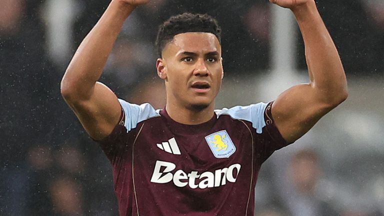Ollie Watkins celebrates after doubling Aston Villa's lead at Newcastle