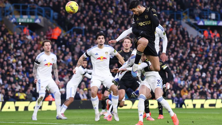 Raul Jimenez heads at goal