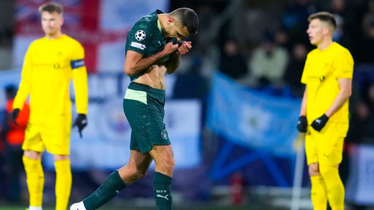 Rodri is sent off after his double booking inside a minute