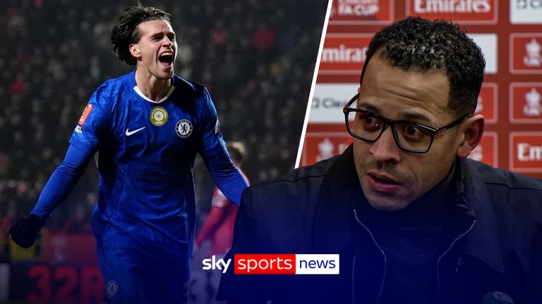 Chelsea's Marc Guiu celebrates scoring their side's third goal of the game during the Emirates FA Cup third round match at The Valley, London. 