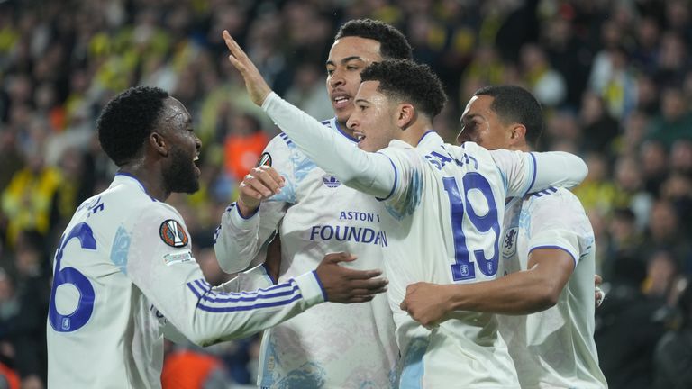 Aston Villa's Jadon Sancho celebrates