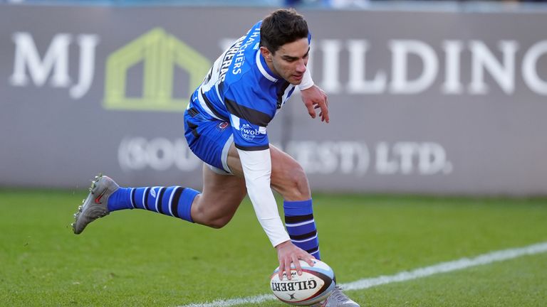 Bath Rugby's Santiago Carreras scores his side's third try against Exeter