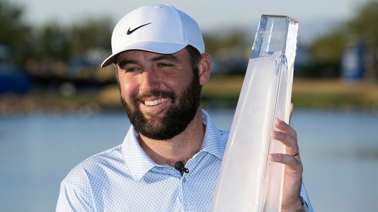 Scottie Scheffler smiles after winning the PGA Tour's American Express event in January 2026 (Associated Press)